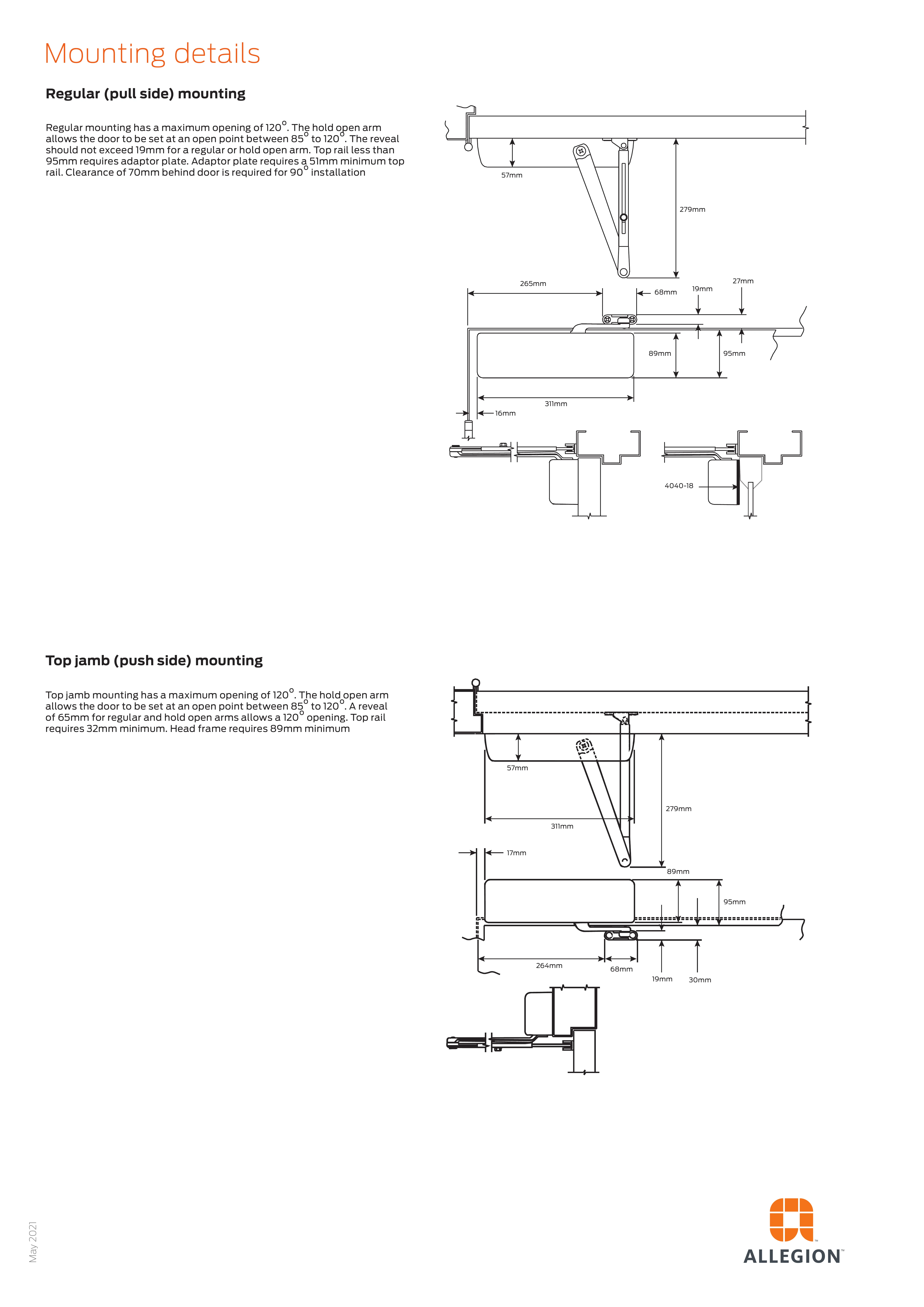 LCN 4040XP mounting details with dimension drawings